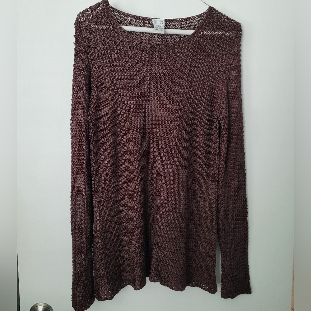 Eileen Fisher Sweater Womens Top Size 8 Net Brown Rayon Lagenlook